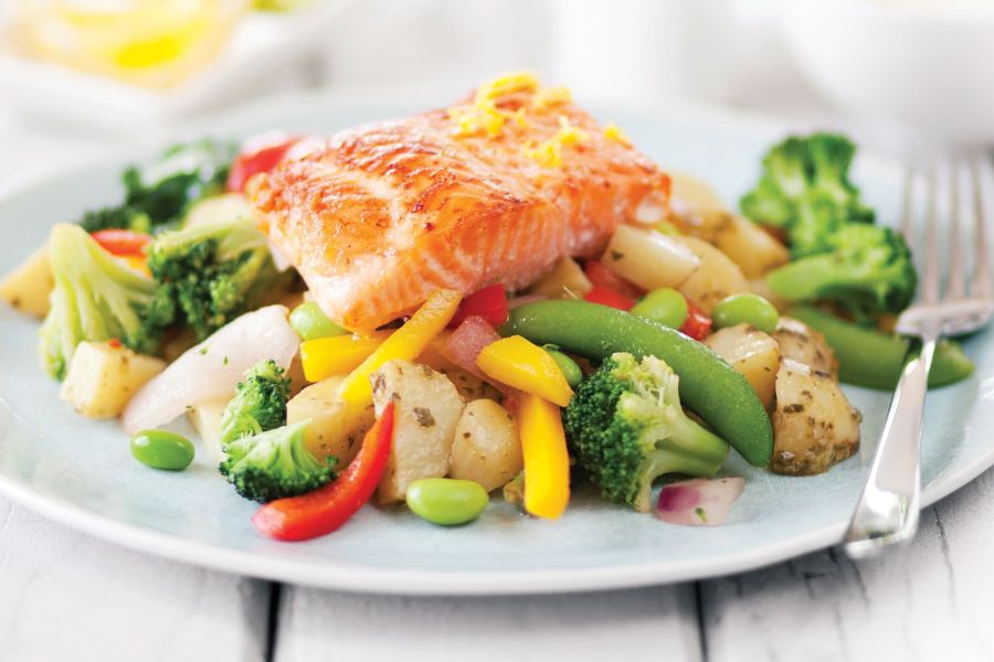 Grilled Salmon with Roasted Veggies Healthy Recipe for One