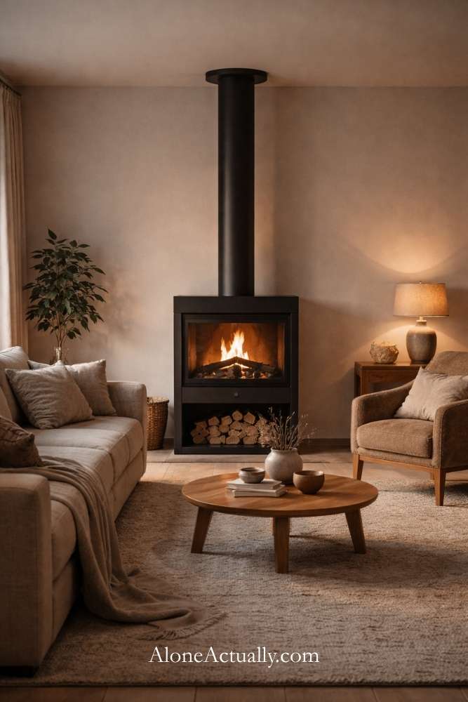Centered Standalone Fireplace as the Main Focal Point