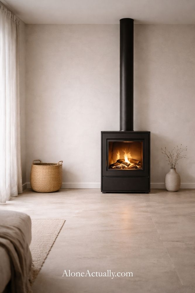 Standalone Fireplace Styled with Simple Decor Only