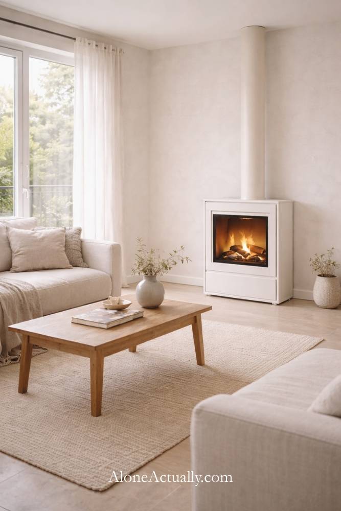 White or Light-Colored Standalone Fireplace for Bright Rooms